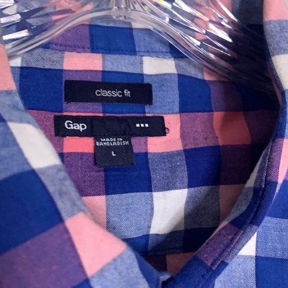 Gap classic fit checkered short sleeve button down shirt size large pink - Picture 2 of 5